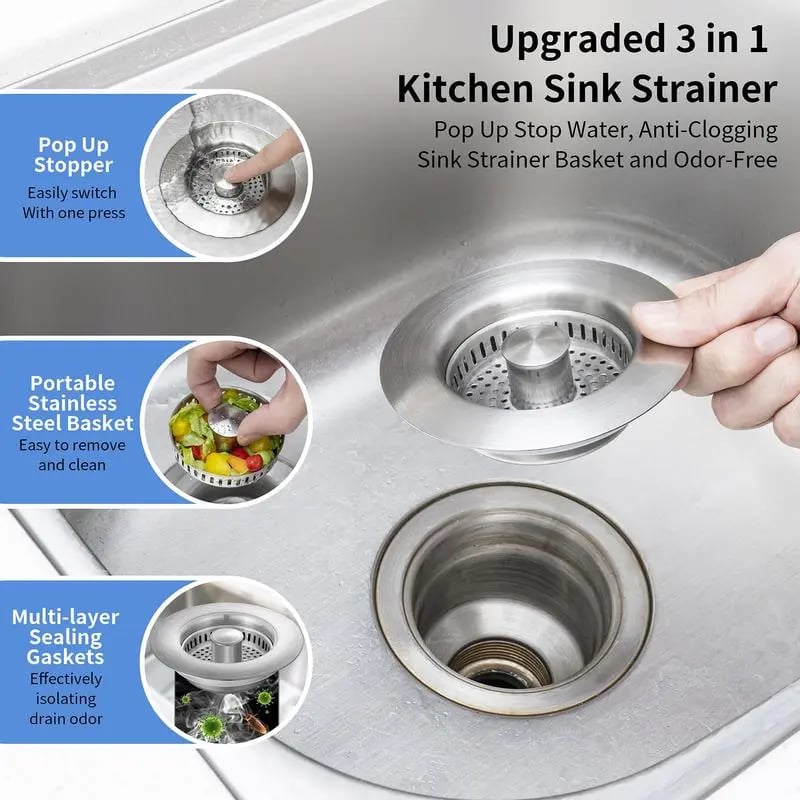 🔥LAST DAY -Upgraded 3 in 1 Kitchen Sink Drain Strainer