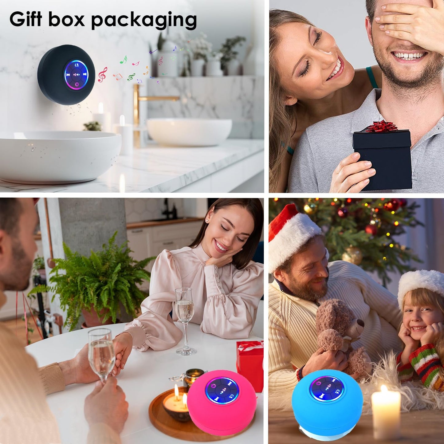 🎄Bathroom Waterproof Wireless Bluetooth Speakers with LED Light