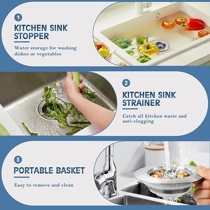 🔥LAST DAY -Upgraded 3 in 1 Kitchen Sink Drain Strainer