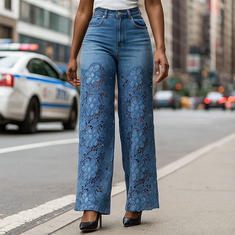 👖 Women's Breathable Cutout Wide-Leg Jeans