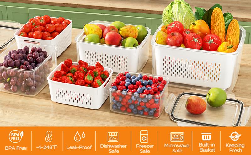 🏠🍱 Household Transparent Plastic Food Storage Box - Including Drain Basket 🧺
