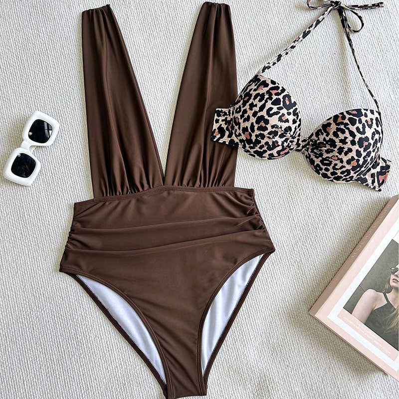 🌸Spring Specials💐 Women's Tie Solid Color Swimsuit 2-PCS Set