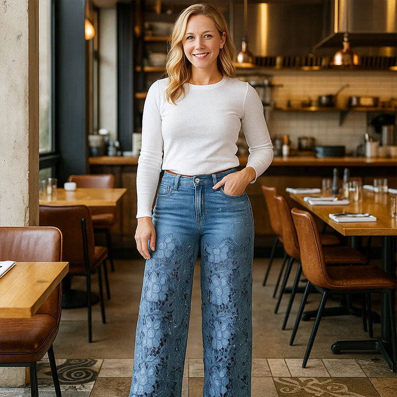 👖 Women's Breathable Cutout Wide-Leg Jeans