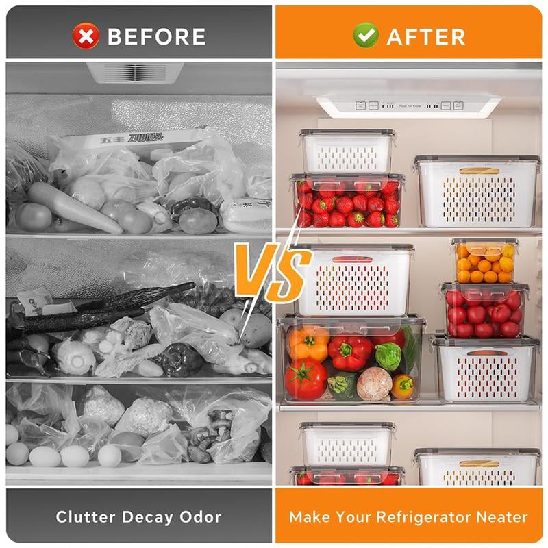 🏠🍱 Household Transparent Plastic Food Storage Box - Including Drain Basket 🧺