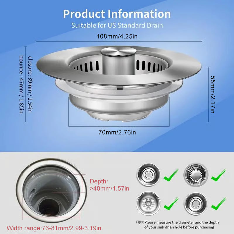 🔥LAST DAY -Upgraded 3 in 1 Kitchen Sink Drain Strainer