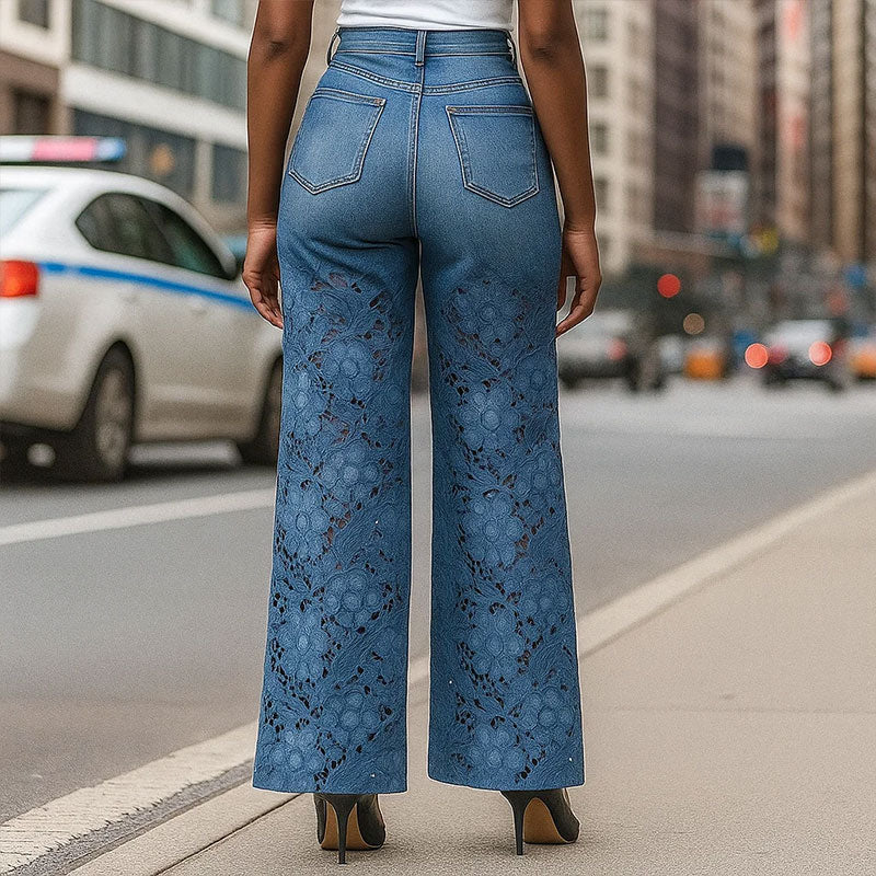 👖 Women's Breathable Cutout Wide-Leg Jeans