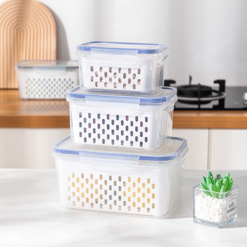 🏠🍱 Household Transparent Plastic Food Storage Box - Including Drain Basket 🧺