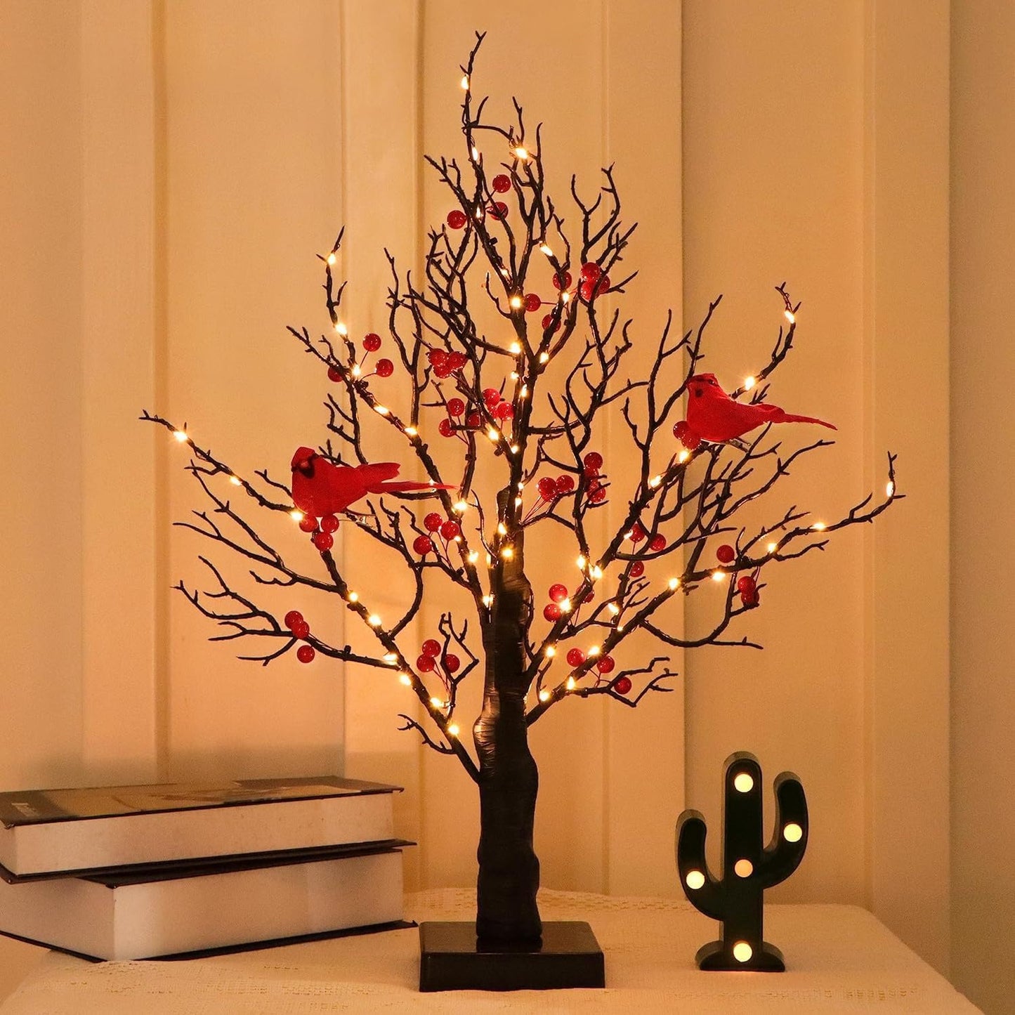 Cardinal Tabletop LED Tree Light with Red Berries