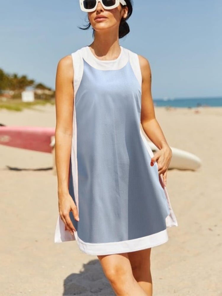 Women's 2 Piece Sets Casual Color Block Crewneck Short Sleeve Pullover Tops Matching Shorts with Pockets