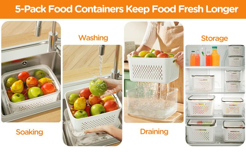 🏠🍱 Household Transparent Plastic Food Storage Box - Including Drain Basket 🧺
