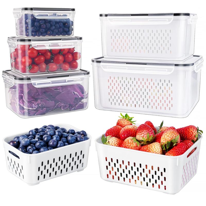 🏠🍱 Household Transparent Plastic Food Storage Box - Including Drain Basket 🧺