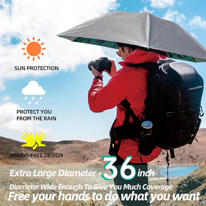 36" Diameter Fishing Umbrella Hat Folding Adjustable Sun Rain Cap