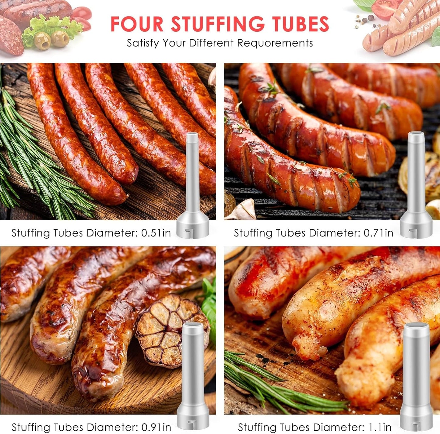 🌭Sausage Stuffer with 4 Different Sizes Stuffing Tubes
