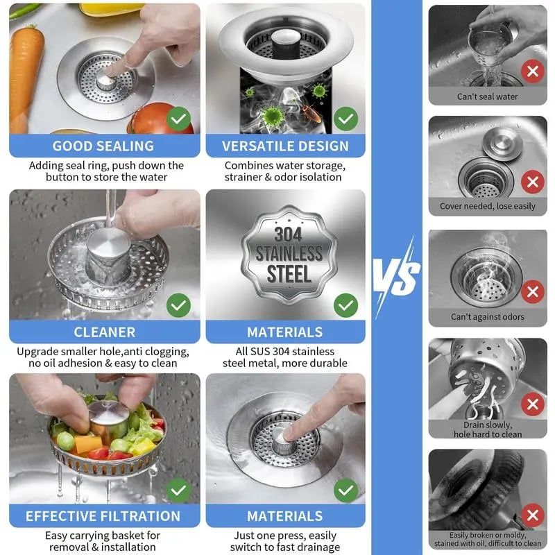 🔥LAST DAY -Upgraded 3 in 1 Kitchen Sink Drain Strainer