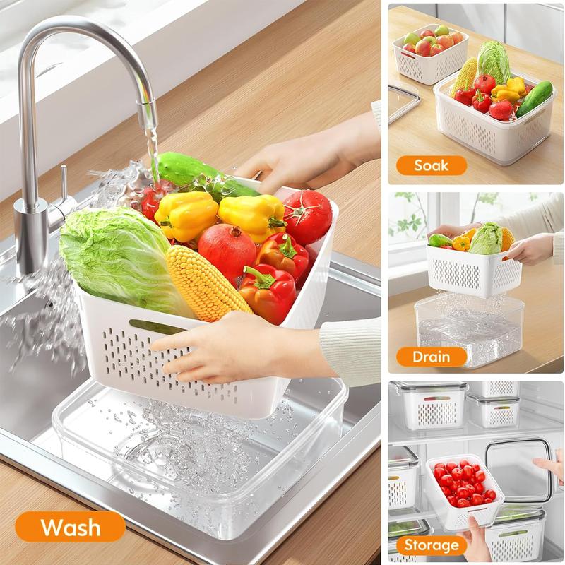 🏠🍱 Household Transparent Plastic Food Storage Box - Including Drain Basket 🧺