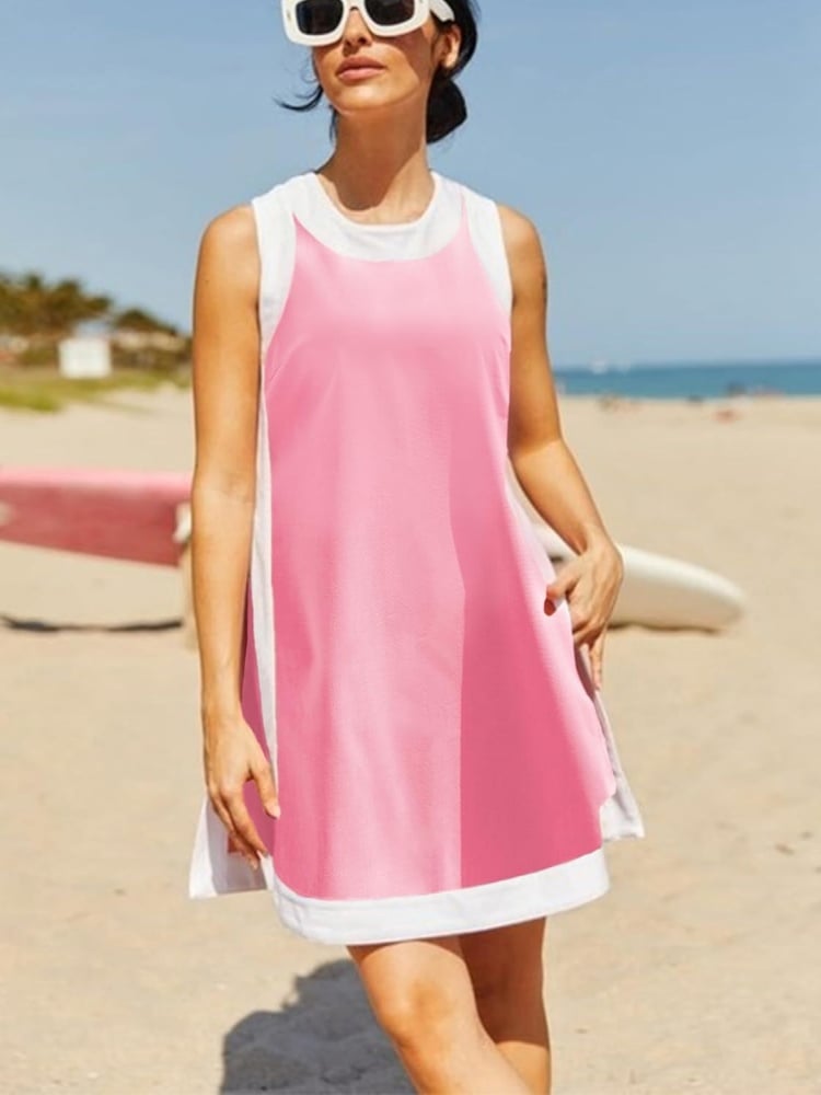 Women's 2 Piece Sets Casual Color Block Crewneck Short Sleeve Pullover Tops Matching Shorts with Pockets