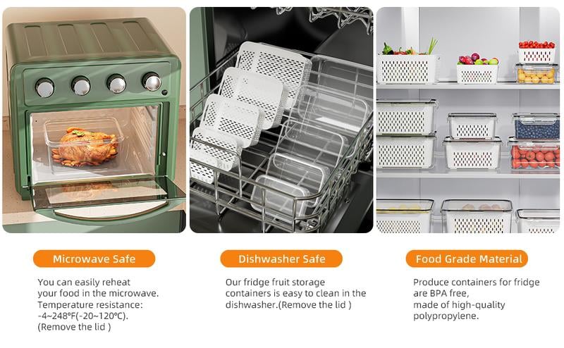 🏠🍱 Household Transparent Plastic Food Storage Box - Including Drain Basket 🧺