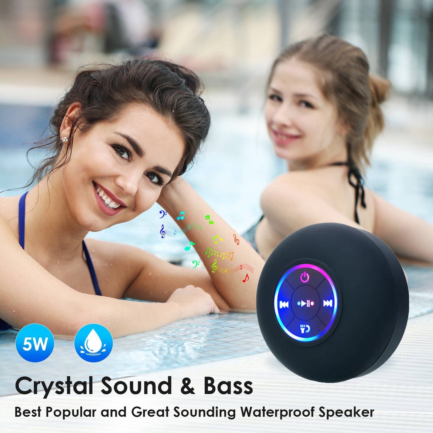 🎄Bathroom Waterproof Wireless Bluetooth Speakers with LED Light