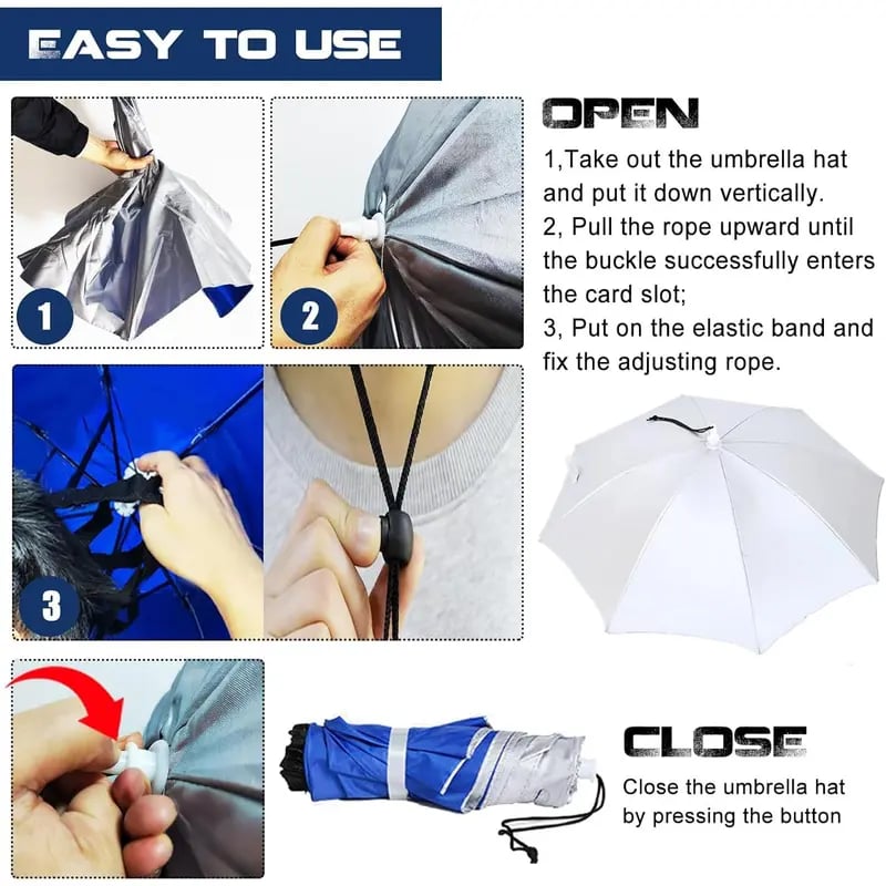 36" Diameter Fishing Umbrella Hat Folding Adjustable Sun Rain Cap