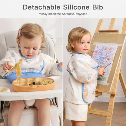 👶Baby Long Sleeve Bib with Silicone Catch Pocket