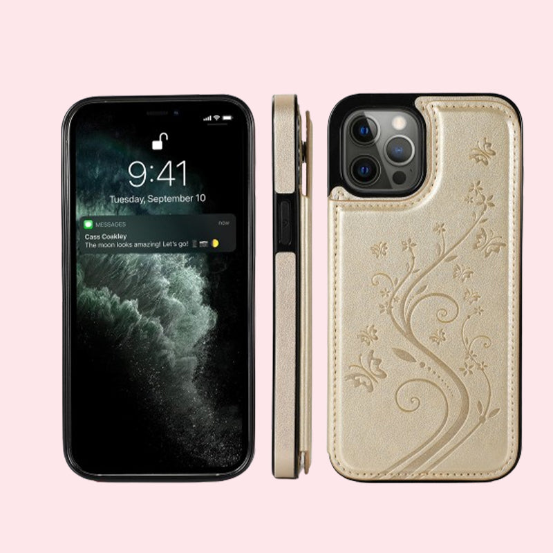 Butterfly Embossed Flip Card Case