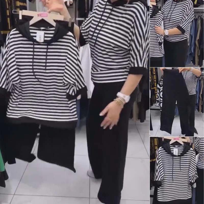 Limited time - 50% off💥Women's striped top and solid color pants set (🔥free shipping to home)