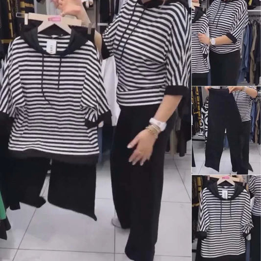 Limited time - 50% off💥Women's striped top and solid color pants set (🔥free shipping to home)