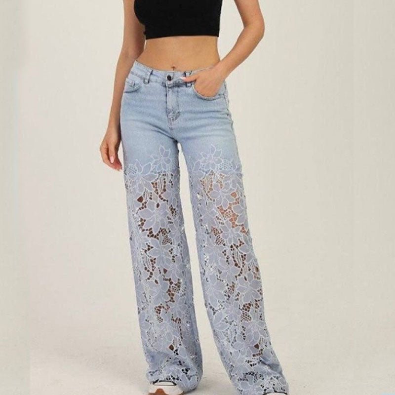 👖Lace patchwork hollow jeans for women