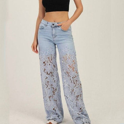 👖Lace patchwork hollow jeans for women
