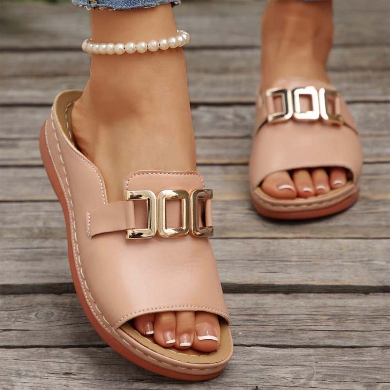 💞Metal buckle thick-soled wedge-heeled peep-toe sandals
