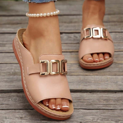 💞Metal buckle thick-soled wedge-heeled peep-toe sandals
