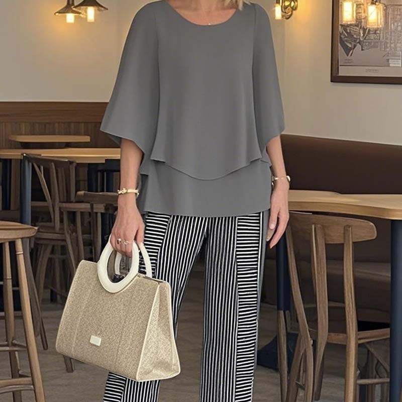 🔥Women's round neck short sleeve top with floral print pants casual suit（🛩️Home delivery）