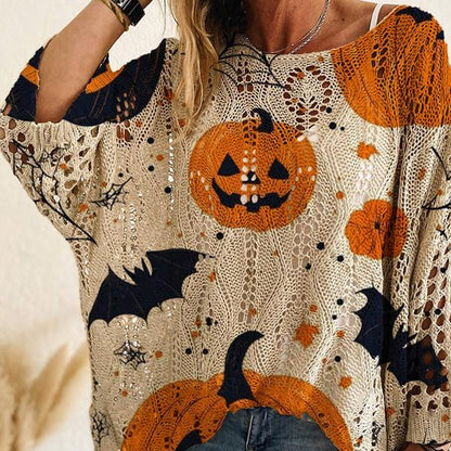 🎃 Witchy Cozy Vibes – Halloween Pumpkin Knit Sweater