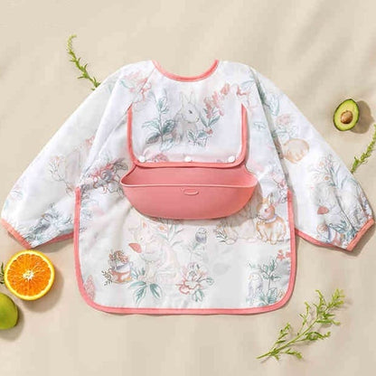 👶Baby Long Sleeve Bib with Silicone Catch Pocket