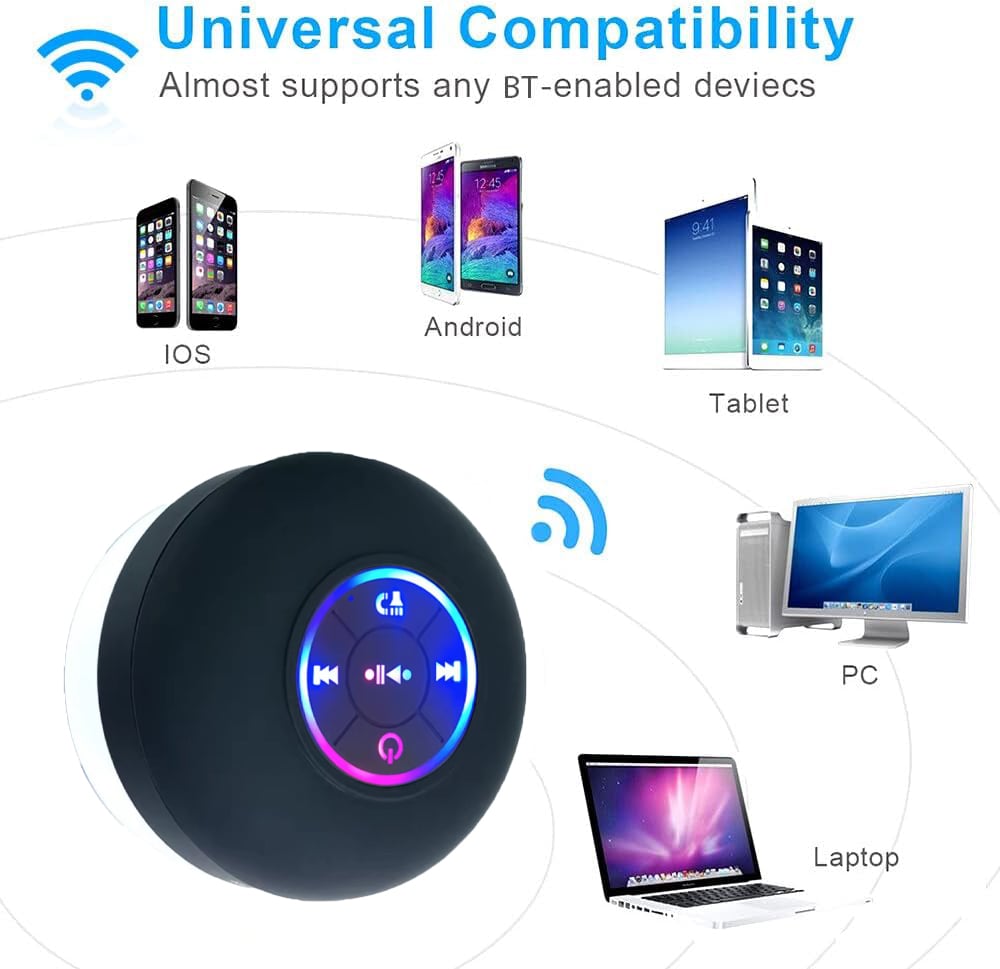 🎄Bathroom Waterproof Wireless Bluetooth Speakers with LED Light