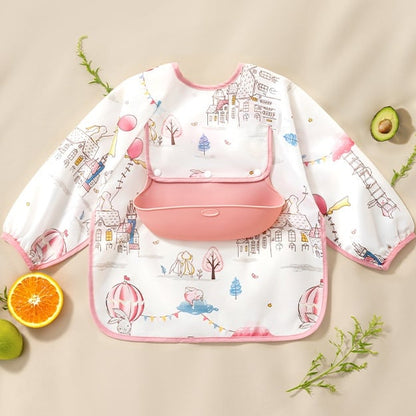 👶Baby Long Sleeve Bib with Silicone Catch Pocket
