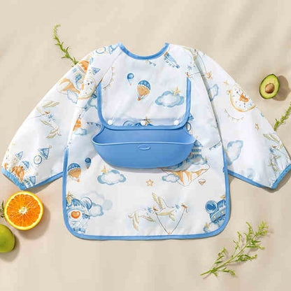👶Baby Long Sleeve Bib with Silicone Catch Pocket