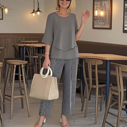 🔥Women's round neck short sleeve top with floral print pants casual suit（🛩️Home delivery）