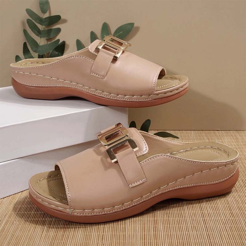 💞Metal buckle thick-soled wedge-heeled peep-toe sandals
