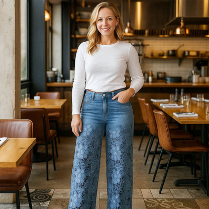👖 Women's Breathable Cutout Wide-Leg Jeans