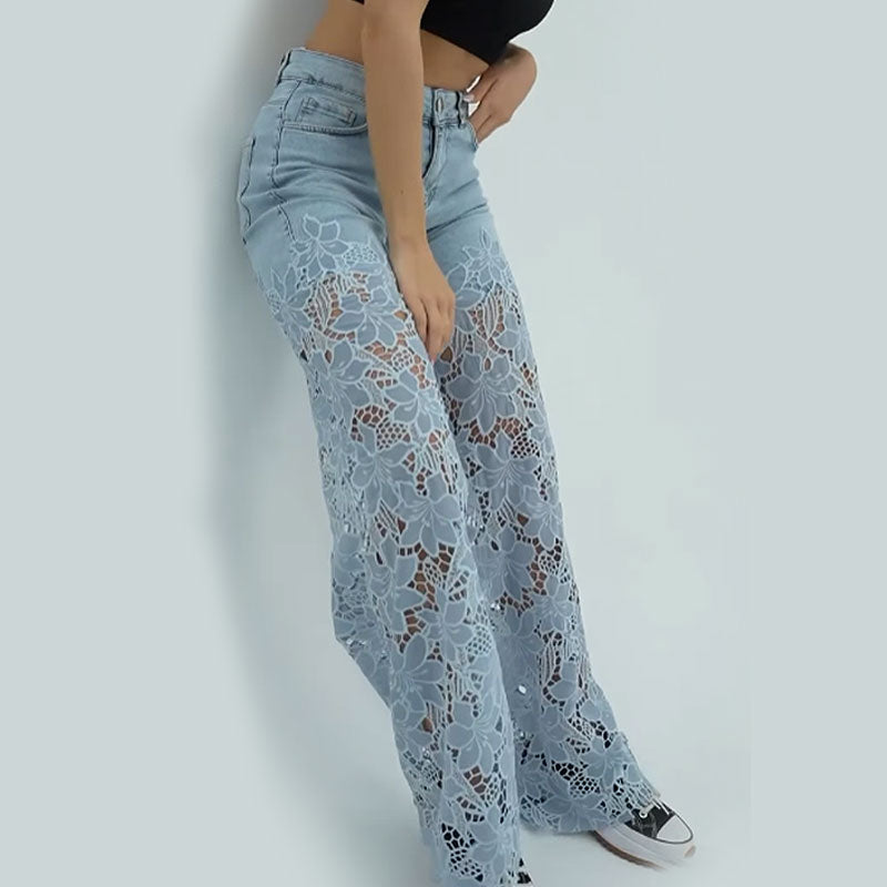 👖Lace patchwork hollow jeans for women