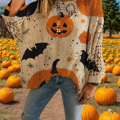🎃 Witchy Cozy Vibes – Halloween Pumpkin Knit Sweater