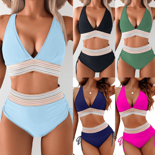 🔥 49% KORTING – 2025 Hoge Taille Tummy Control Kleurblok Bikini Set