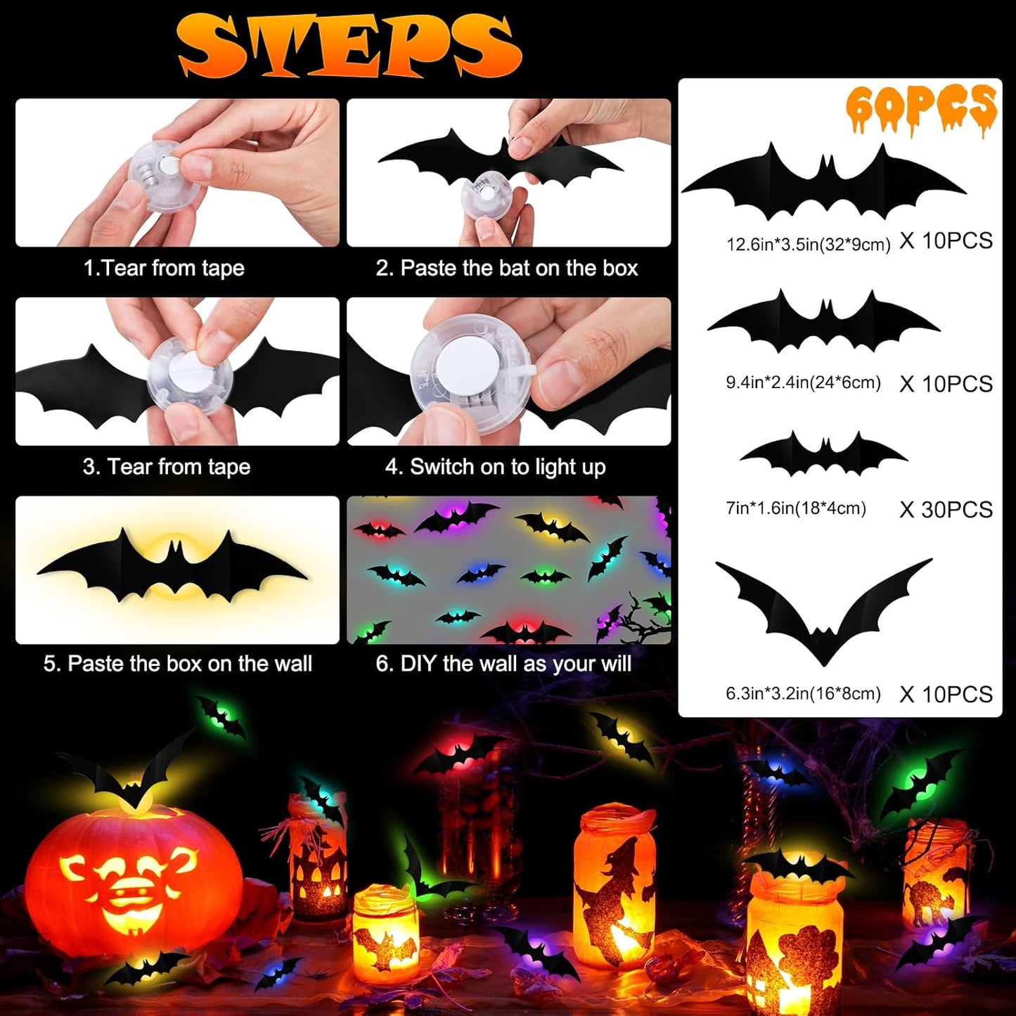 🔥On Sale🔥12pcs/set 3D Bat Design LED Decoration