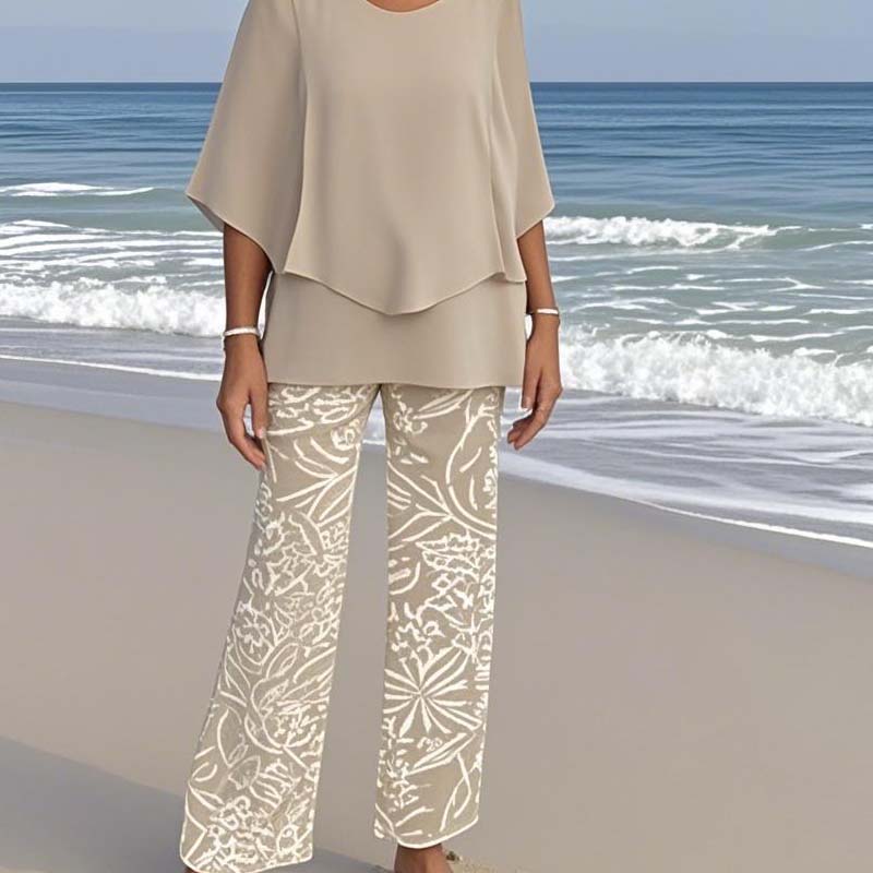 🔥Women's round neck short sleeve top with floral print pants casual suit（🛩️Home delivery）