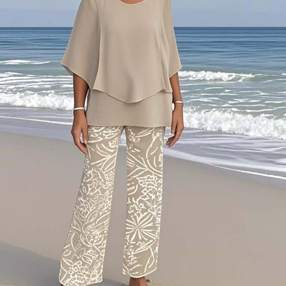 🔥Women's round neck short sleeve top with floral print pants casual suit（🛩️Home delivery）