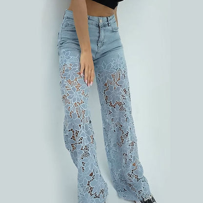 👖Lace patchwork hollow jeans for women