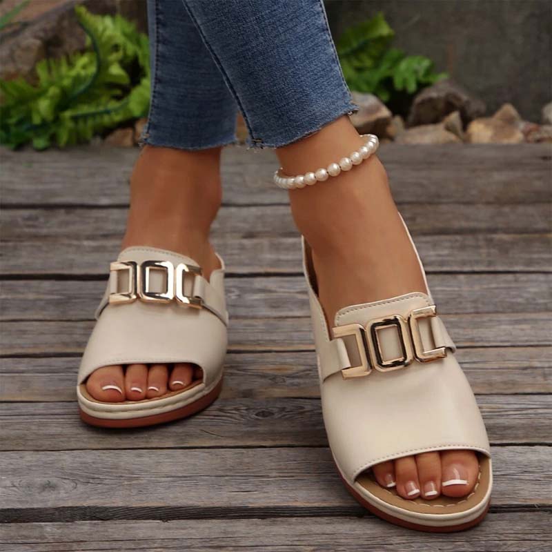 💞Metal buckle thick-soled wedge-heeled peep-toe sandals