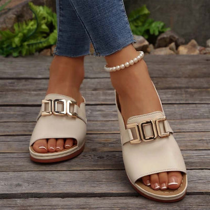 💞Metal buckle thick-soled wedge-heeled peep-toe sandals