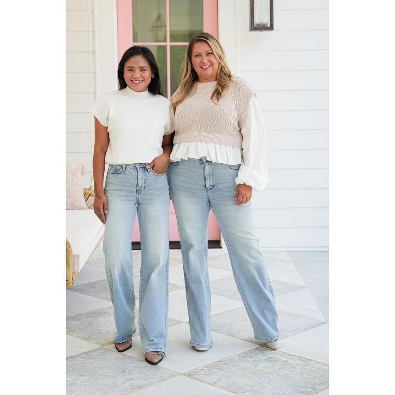 🏆LAST DAY SALE 50% OFF💥 Vintage Wash Plus-Size Jeans -Stretchy, Straight Leg & Butt-Lifting Fit